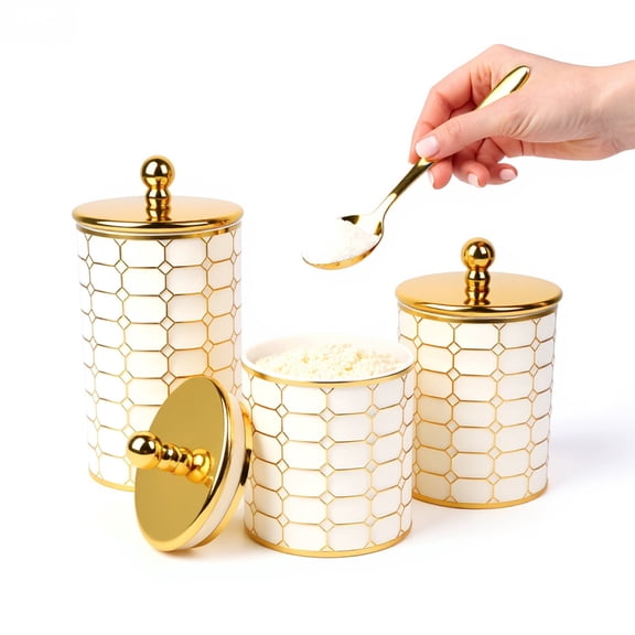 3-Piece Plastic Canister Set, Airtight Food Storage Containers for Kitchen Countertop & Pantry, BPA-Free Canisters for Flour, Sugar, Coffee, Tea, Farmhouse Style Organizers