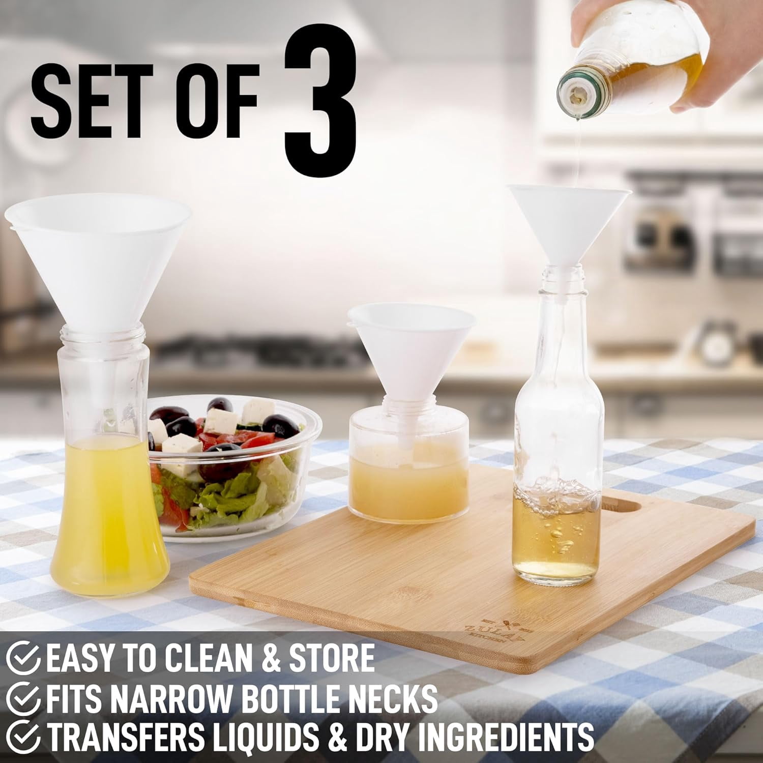 Three Funnels 3-Piece Plastic Funnel Set - Large, Medium, and Small Kitchen Funnels ...
