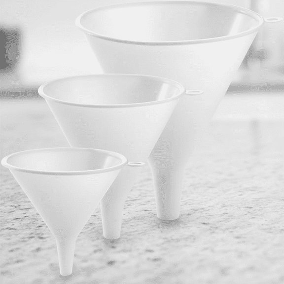 3-Piece Plastic Funnel Set with Large, Medium, and Small Spouts for Kitchen Use - Ideal for Pouring Liquids, Powders, Cooking Oil, Drinks, and DIY Projects, Food Safe and Easy to Clean