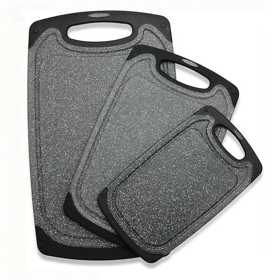 3pcs Plastic Cutting Boards, Cutting Boards, Black Cutting Boards, Cutting Board Set for Kitchen, Professional Chopping Boards Set with Juice Grooves Easy-Grip Handles, Dark Grey