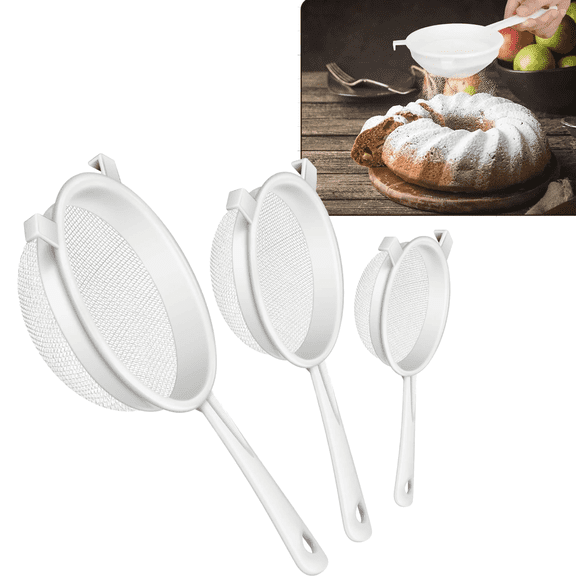 3-Piece Plastic Mesh Strainer Set with Handles - Fine Nylon Mesh Colanders in 3", 5", 7" Sizes for Kitchen Baking and Food Straining