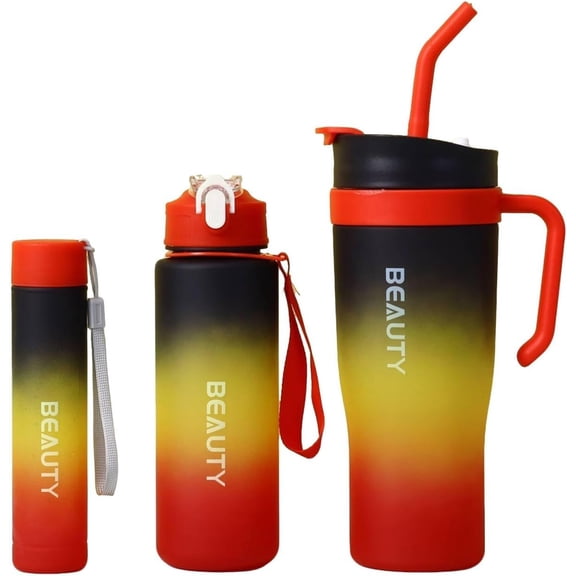 3-Piece Plastic Tumblers with Lids & Straws, 40/20/7 oz Reusable Plastic Cups for Women, BPA-free, Leakproof, Red