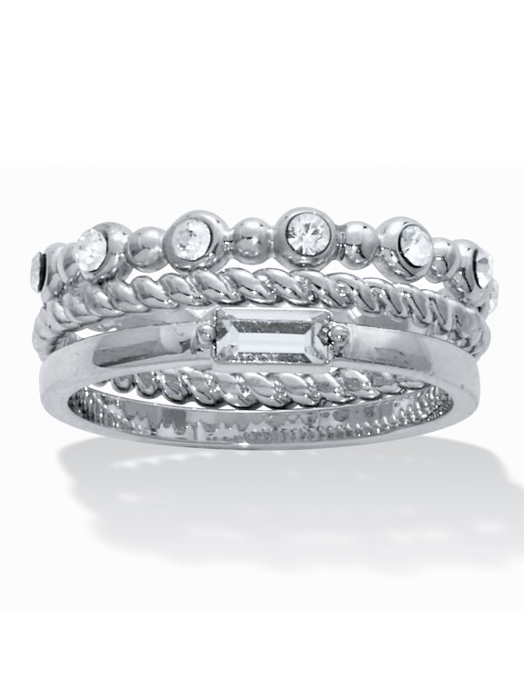 3-Piece Platinum Plated Crystal Stacked Band Set
