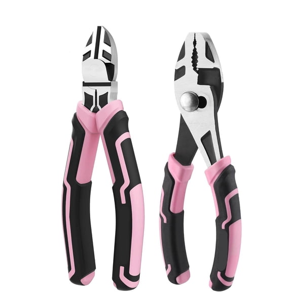 3-Piece Pliers Set, Pink Tool Set Including Needle Nose, Diagonal Cutting & Slip Joint Pliers for Plumbing, Automotive and General Applications
