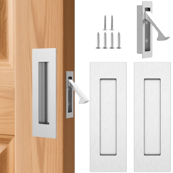 3 Piece Pocket Door Handles and Edge Pull Set, 6 x 2 Inch 304 Stainless Steel Recessed Flush Pull Hardware with Screws, Brushed Nickel