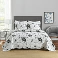 thumbnail image 1 of 3-Piece Polyester Black and White Botanical Floral Quilt Bedspread Set BY222, 1 of 15