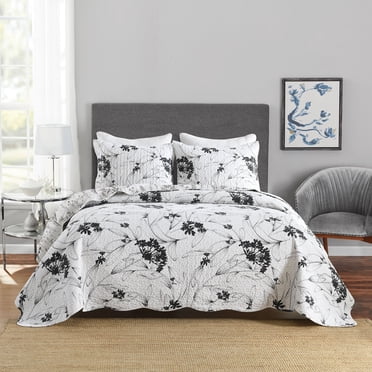 DaDa Bedding Casablanca Garden Quilted Bedspread Set – White & Red Floral – Romantic – HS-11130