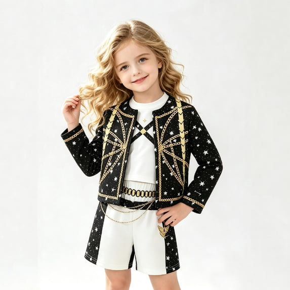 3-Piece Pop Idol Cosplay Costume Set with Coat Top and Shorts for Halloween Party Stage Role Play Dress Up Outfit 100