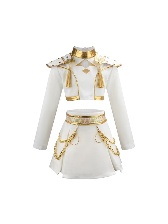 3 Piece Pop Star Stage Costume Set, Popular Singer Idol Outfit, Printed Crop Jacket Tank Top and Shorts for Cosplay Performance, 3-12Y