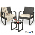 thumbnail image 1 of 3-Piece Porch Balcony Furniture Set, Lofka Patio Rocking Chairs Set with Small Glass Table for Conversation and Break Time, Beige Cushion, 1 of 10