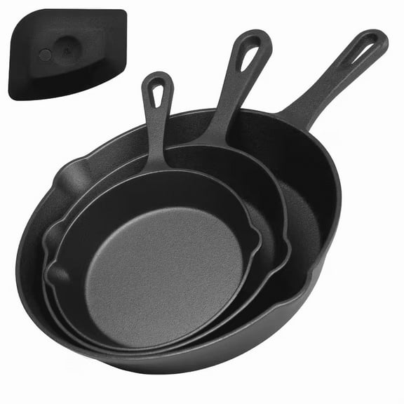 3-Piece Pre-Seasoned Cast Iron Skillet Set (Non-Stick/Handle),Grilling/Cooking Set