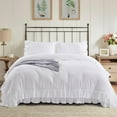 thumbnail image 1 of 3 Piece Pre-Washed Queen Off White Duvet Cover Set - 2 Layers Ruffle with Solid Color Design - Farmhouse Style Farmer House Comforter Cover Set with 4 Corner Ties - Zipper Closure (Hans), 1 of 12