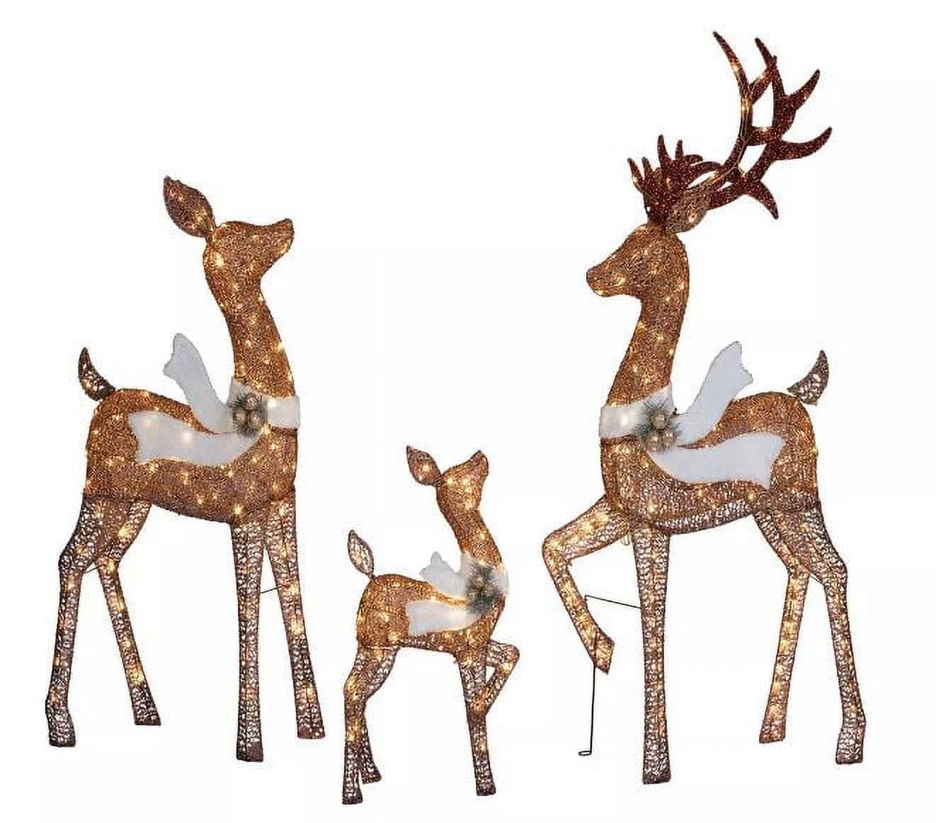 Putz Vintage Style Christmas Champagne Gold Glitter Deer Set Mama Doe Baby  Fawn
