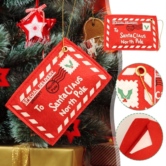 3-Piece Premium Christmas Envelope Ornaments - 5x3 Inch Non-Woven Fabric Holiday Card Holders - Tree Pendant/Stocking Stuffer/Wedding Favor - Eco-Friendly Keepsake Gift Set (Red)