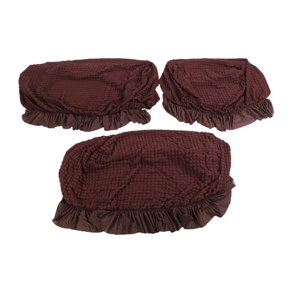3-Piece Premium Stretch Sofa Slipcovers with Elastic Skirt, Polyester Polyurethane Full Wrap Couch Covers for Single, Double & 3-Seater Sofas, Dark Brown, All Season Furniture Protector