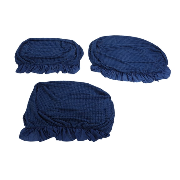 3-Piece Premium Stretch Sofa Slipcovers with Elastic Skirt, Polyester Polyurethane Full Wrap Couch Covers for Single, Double & 3-Seater Sofas, Navy Blue, All Season Furniture Protector