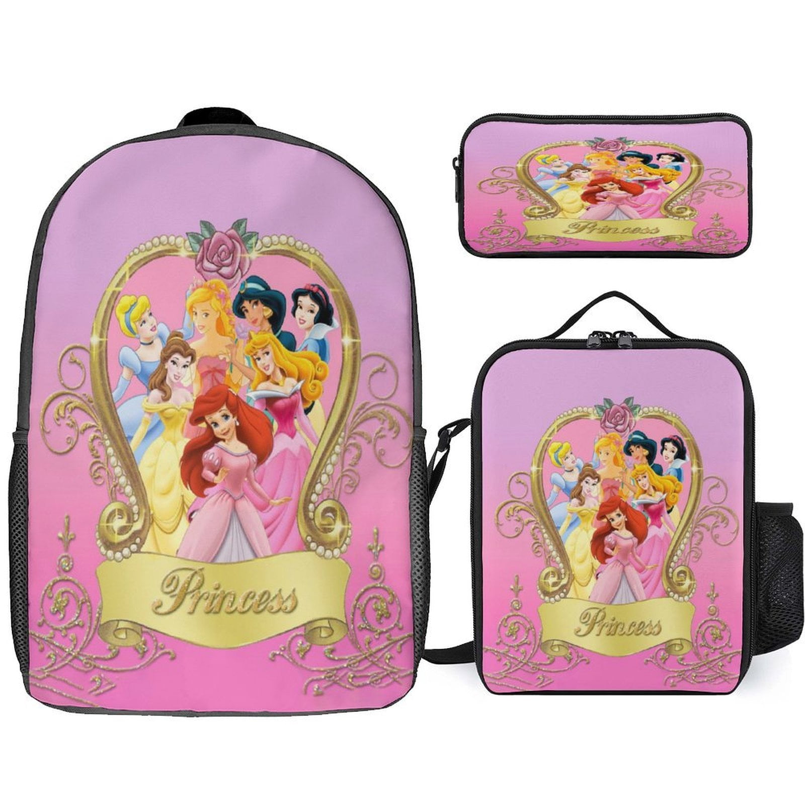 3 Piece Princes Backpack Set with Lunch Box And Pencil Case Lightweight ...
