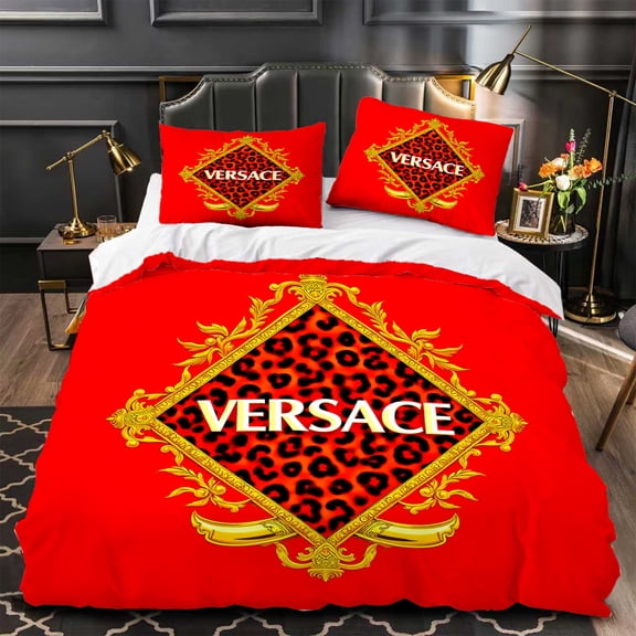 3-Piece Print Duvet Cover Set in Red & Gold - Bold Design with Matching Pillows Luxurious Bedroom Decor