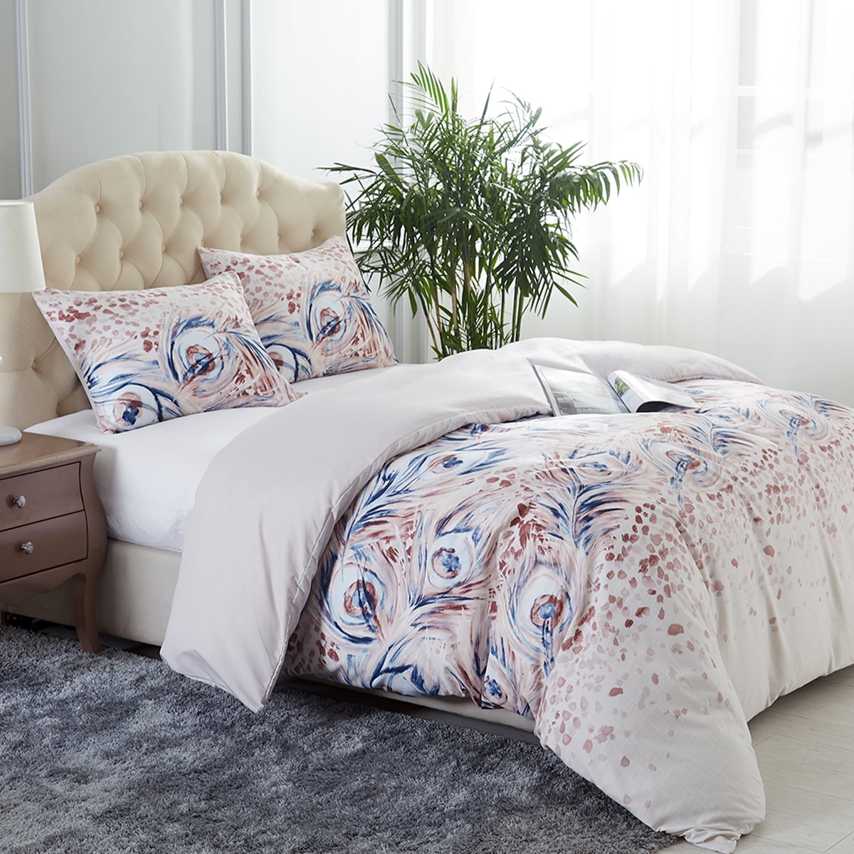 3 Piece Printed Duvet Cover Set With Zipper Closure & Corner Ties,Soft Microfiber King