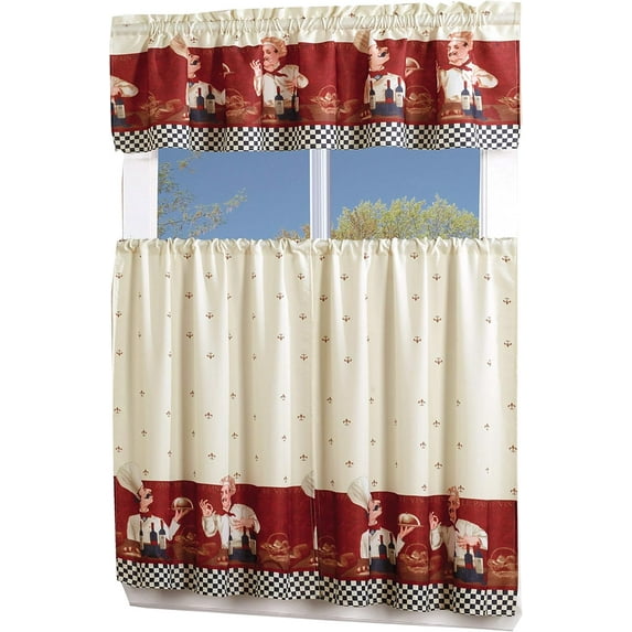 3 Piece Printed Floral Kitchen/Cafe Curtain with Swag and Tier Window Curtain Set, Chef