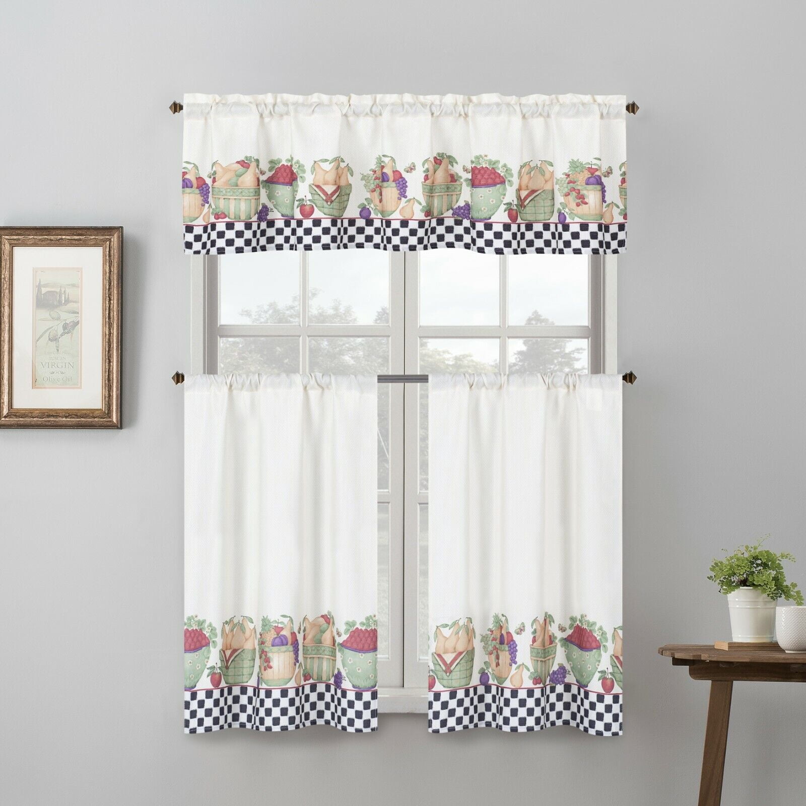 3 Piece Printed Kitchen Curtain Set, 1 Valance & 2 Tiers - Walmart.com