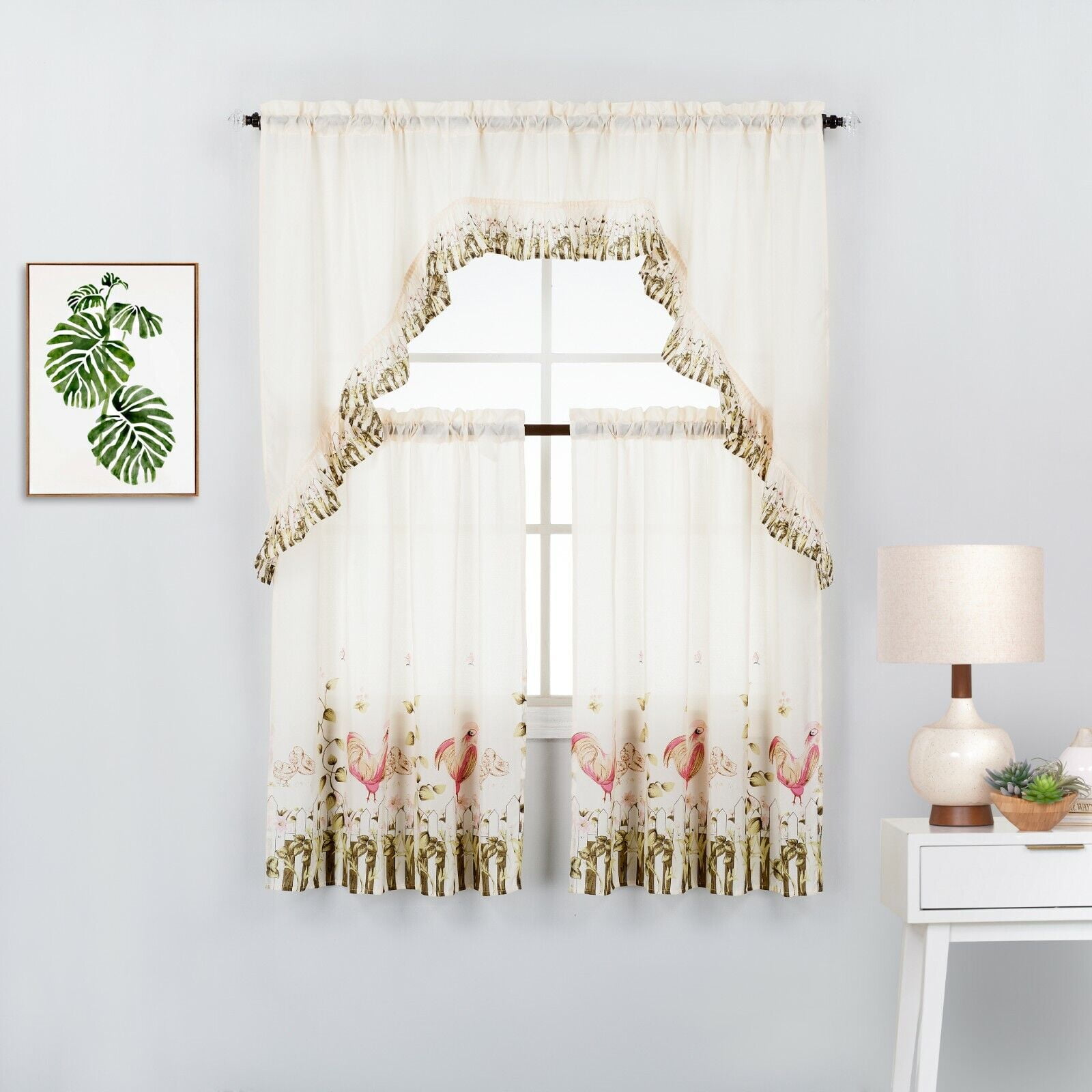 3 Piece Printed Kitchen Window Curtain Panel Tiers and Swag Valance Set ...