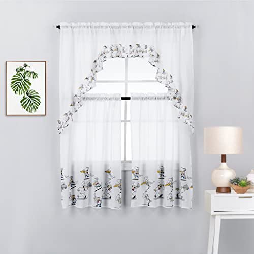 3 Piece Printed Kitchen Window Curtain Panel Tiers and Valance Set (36