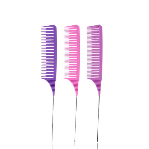 3 Piece Professional Dyeing Hair Comb Set Highlight Combs for Hair Stylist Weaving Styling Brush Set with Long Stainless Steel Rat Tail Stylist Combs for Hair (Purple & Pink)\u2026\u2026