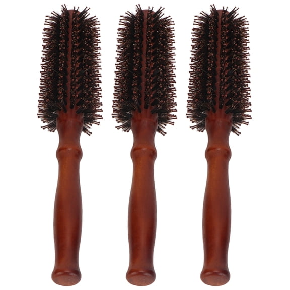 3-Piece Professional Round Hair Brush Set Anti-Static Heat Resistant Nylon and Boar Bristles Bangs Comb Hair Styling Tool for Home and Salon Use, 9.45 inches / 24 cm Large Size Natural Wood Finish