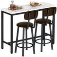 thumbnail image 1 of LinkRomat Dining Table Set for 2, Farmhouse Rectangle Kitchen Table with 2 PU Leather Upholstered Stools, Dinette Set for Small Space for Dining Room, 1 of 10
