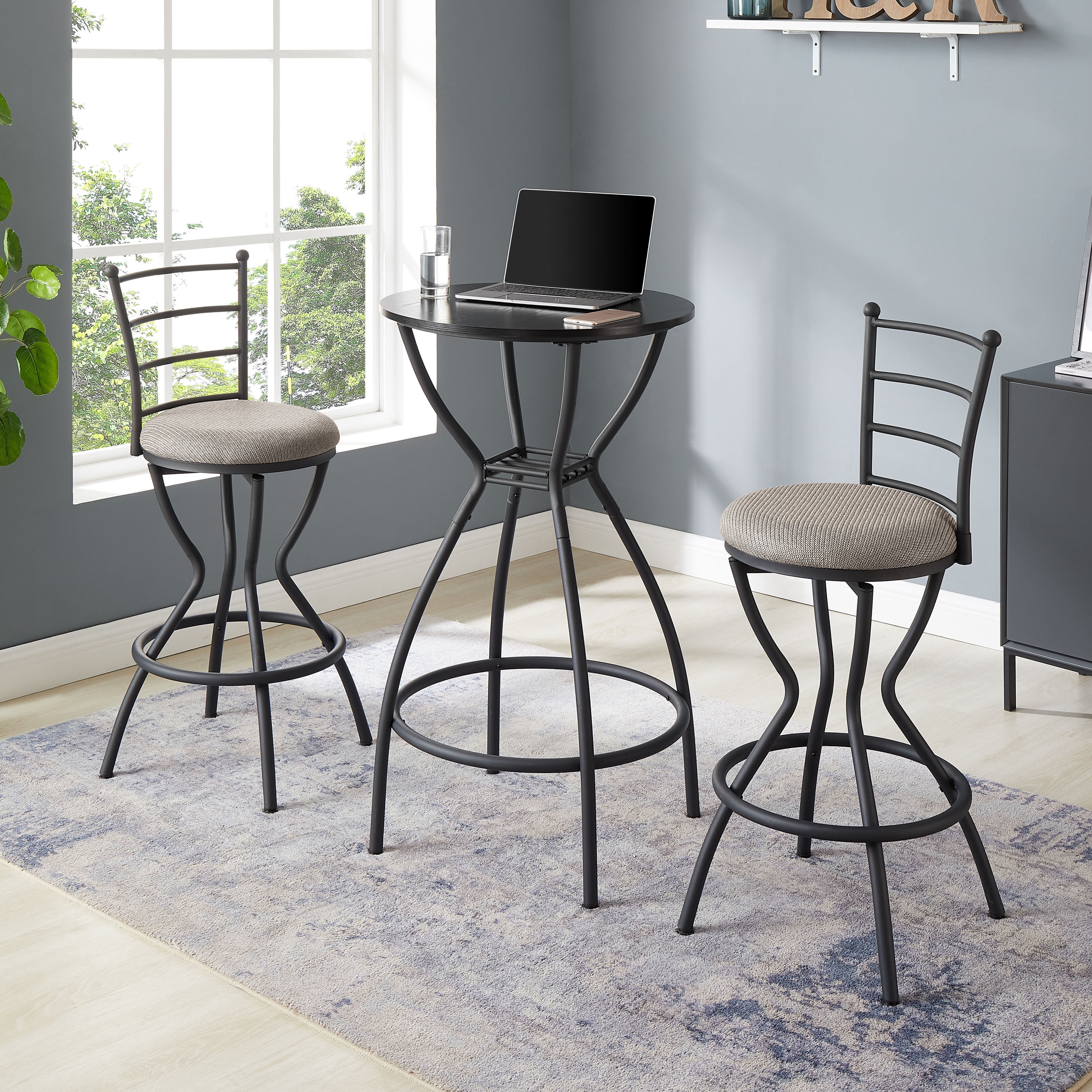 3 Piece Pub Dining Set, Modern Bar Table And Stools For 2, Kitchen ...