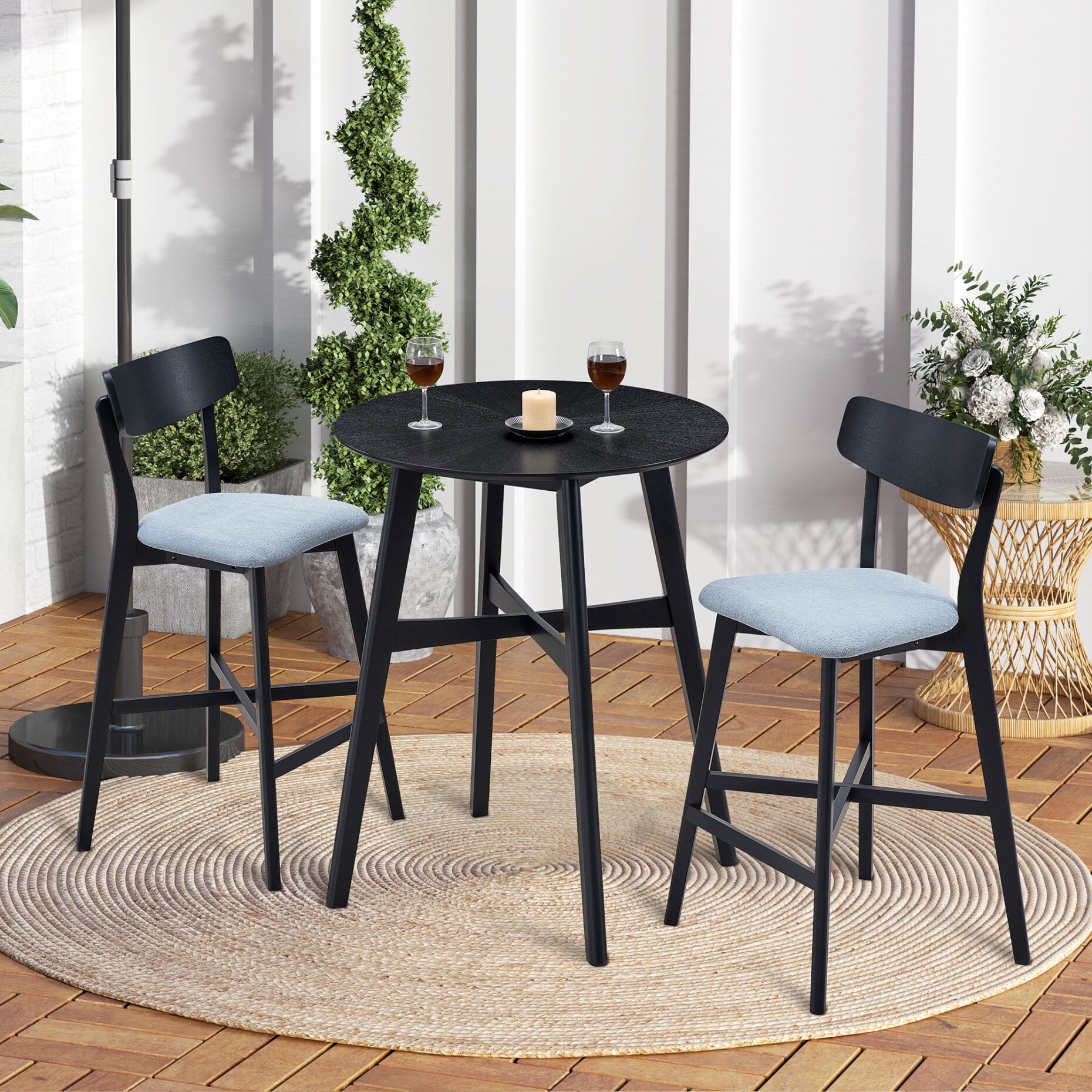 3 Piece Pub Dining Set, Round Bar Table and 2 Stools for 2 Kitchen ...
