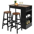 thumbnail image 1 of 3 Piece Pub Dining Set, Wooden Counter Height Table Set with 2 Bar Stools, Industrial Bar Table Set, Sturdy Table with Storage for Kitchen, Restaurant, Living Room (Brown), 1 of 3
