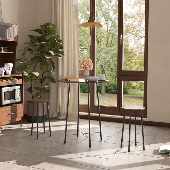 3 Piece Pub Table and Chairs Sets Counter Height Bistro Bar Sets with 2 Barstools for Kitchen Breakfast Nook, Small Space, Apartment, Breakfast Dinner Restaurant, Coffee