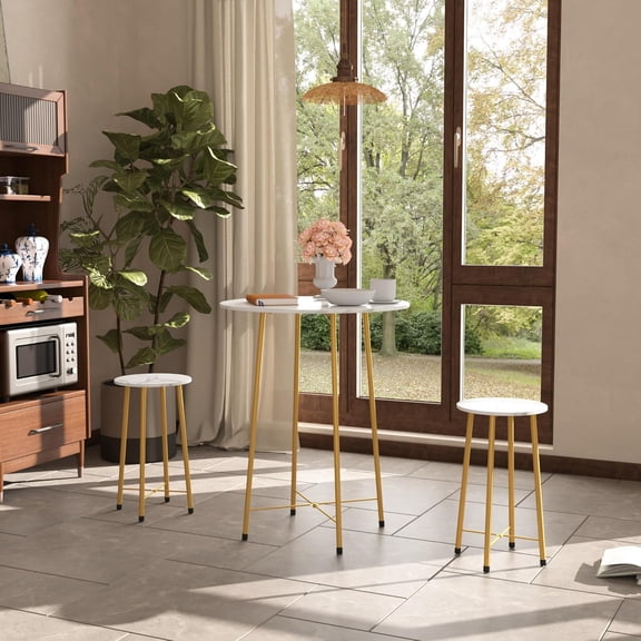 3 Piece Pub Table and Chairs Sets Counter Height Bistro Bar Sets with 2 Barstools for Kitchen Breakfast Nook, Small Space, Apartment, Breakfast Dinner Restaurant, Gold