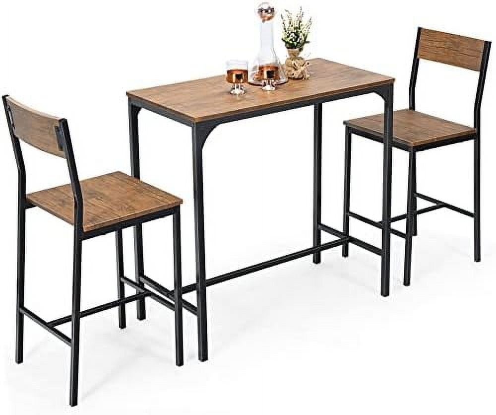3 Piece Pub Table Set Table and Chairs Kitchen Counter Height Bistro