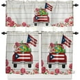 thumbnail image 1 of 3 Piece Puerto Rico Hibiscus Flag Truck Kitchen Curtains, Tier and Valance Rod Pocket Window Curtains Set Wood Texture Red Cafe Curtains for Kitchen Valances Window Treatment 54X18in+27x36in×2, 1 of 5
