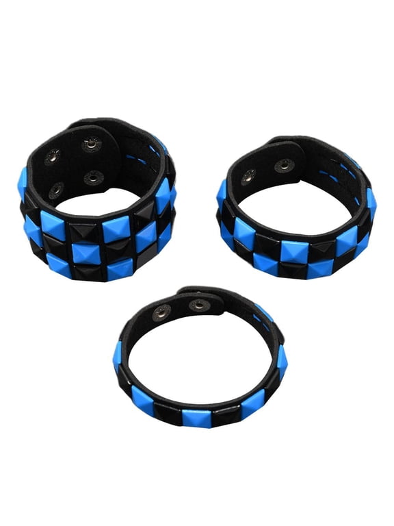 3-Piece Punk Studded Bracelets Set - Adjustable Gothic Leather Wristbands with Pyramid Spikes for Men Women, Rock Emo Cosplay