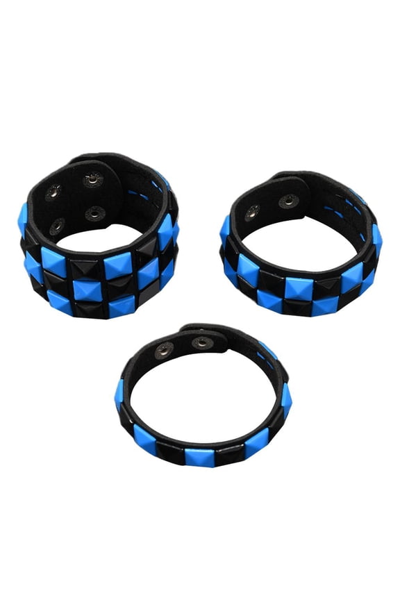 3-Piece Punk Studded Bracelets Set - Adjustable Gothic Leather Wristbands with Pyramid Spikes for Men Women, Rock Emo Cosplay