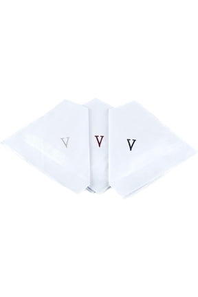 3-Piece Pure Cotton Initial Letter Embroidered Handkerchiefs-V