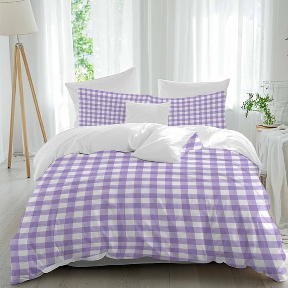 3 Piece Purple Duvet Cover Set California King,Microfiber Comforter/Quilt Cover with Corner Ties and 2 Pillowcases,Country French Rustic Buffalo Plaid Modern Art Soft Bedding with Zipper Closure