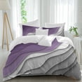 thumbnail image 1 of 3 Piece Purple Grey Ombre Duvet Cover Set Queen Size,Microfiber Comforter/Quilt Cover with Corner Ties and 2 Pillowcases,Modern Geometric Abstract Aesthetics Cream Soft Bedding with Zipper Closure, 1 of 8