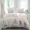 thumbnail image 1 of 3 Piece Purple Lavender Duvet Cover Set California King,Microfiber Comforter/Quilt Cover with Corner Ties and 2 Pillowcases,Botanical Blossom Motif Leaves Spring Soft Bedding with Zipper Closure, 1 of 8