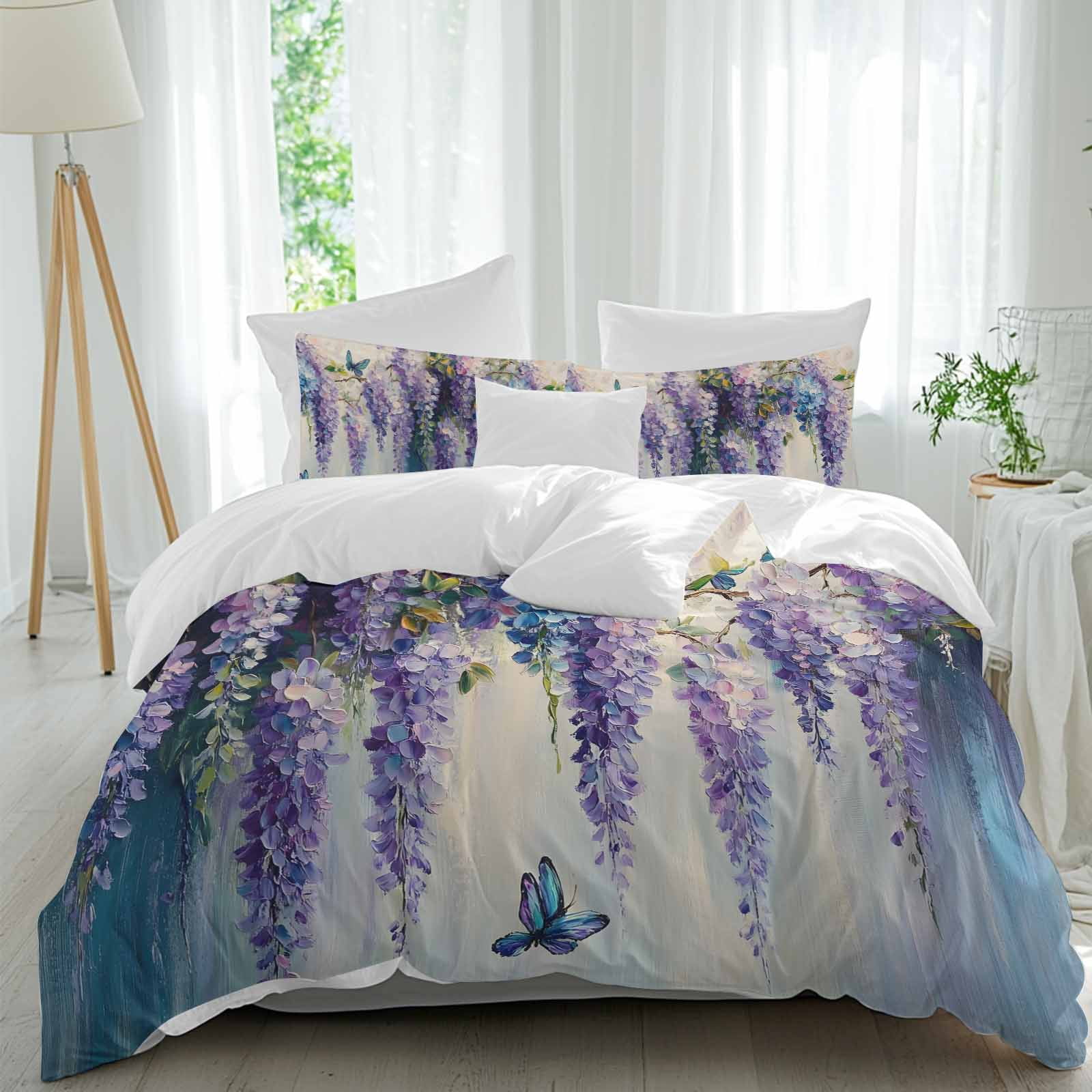 3 Piece Purple Lavender Duvet Cover Set Twin Size,Microfiber Comforter ...