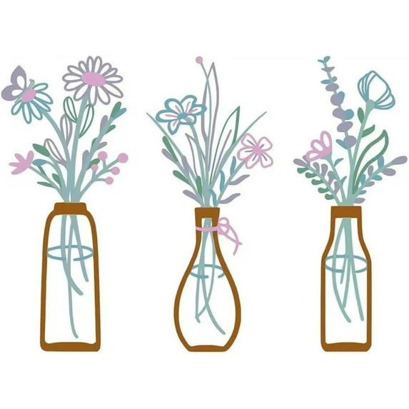 "3-Piece Purple Metal Flower Wall Art Set - 5.1"x2.1" Self-Adhesive Iron Vase Decor for Bedroom, Bathroom, Living Room & Office (Easy Peel & Stick, Modern Apartment Accent)"