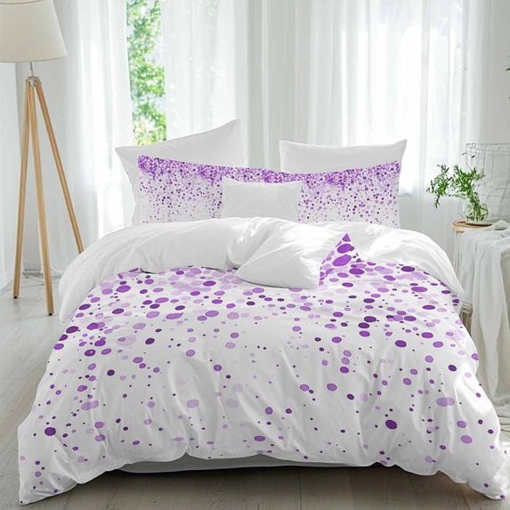 3 Piece Purple Polka Dot Duvet Cover Set California King,Microfiber Comforter/Quilt Cover with Corner Ties and 2 Pillowcases,Abstract Modern Art Dots Watercolor All Season Bedding with Zipper Closure