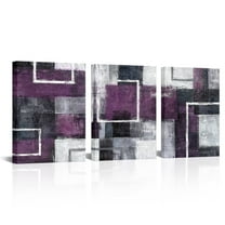 3 Piece Purple Wall Art Geometric Lines Abstract Purple Room Decor Picture Framed Artwork Living Room Bedroom Decor