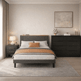 thumbnail image 1 of 3-Piece Queen Bedroom Set: Upholstered Platform Bed with Charging Station & LED Lights + 2 Drawers Nightstands + 8 Drawer Dresser with Anti-Tip Safety– Bedroom Furniture Set, Dark Gray/Beige, 1 of 9
