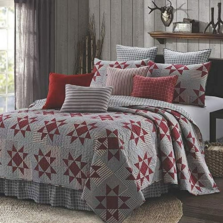 3 Piece Queen Cabin Quilt Bedding Set - Red - Rustic Country