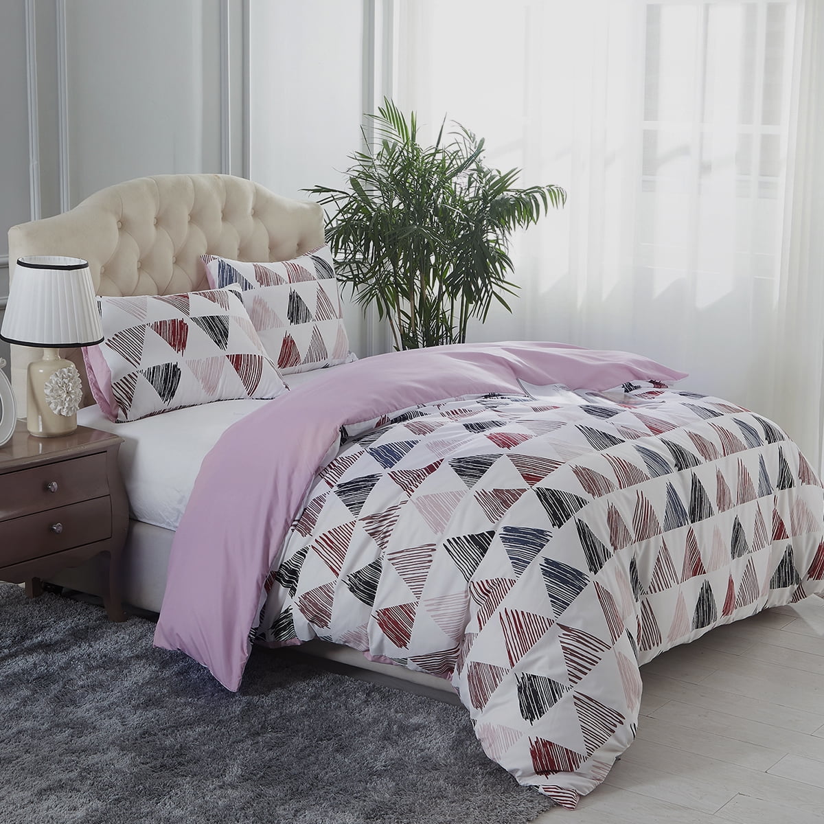 3 Piece Queen Duvet Cover Set With Zipper Closure & Corner Ties Soft Brushed Microfiber